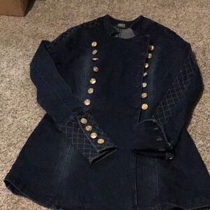 Venus long Jean jacket, dark blue, size 8